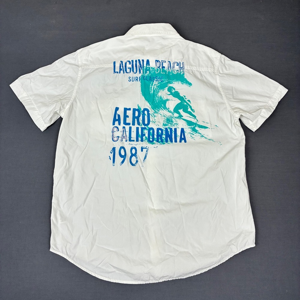 Y2K Aeropostale California Laguna Beach White Button Up Shirt Men's Size Medium